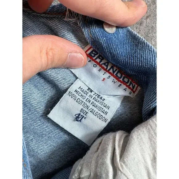 VTG 90s Green Bay Packers NFL Football Jumpsuit Kids Blue Denim Overall Size 4T - Picture 9 of 10